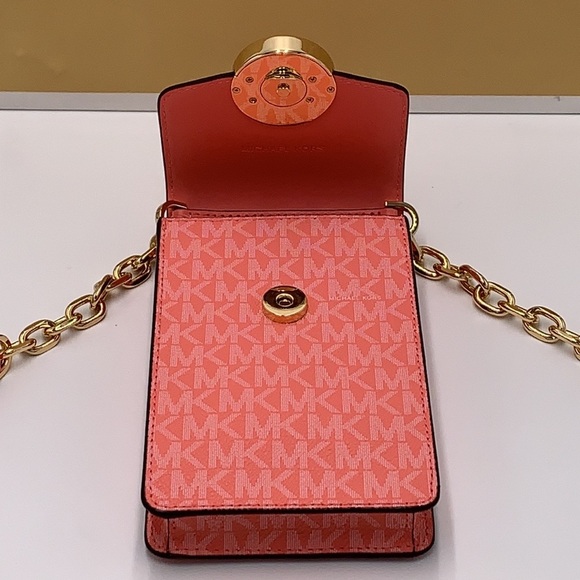 MICHAEL KORS CARMEN SMALL NORTH SOUTH PHONE XBODY GRAPEFRUIT SIGNATURE COLOR - Picture 8 of 16